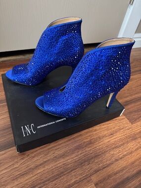INC International Concepts Cobalt Blue Crystal Open-Toe Booties